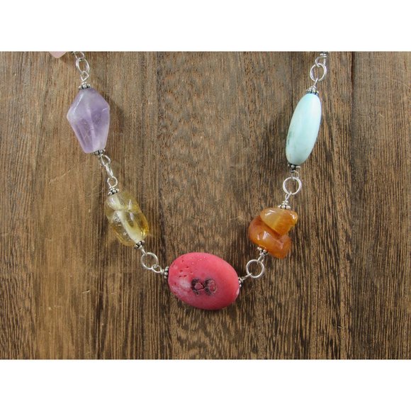 Jewelry - 16 Inch Sterling Silver Shell Amethyst Citrine Rose Quartz Necklace